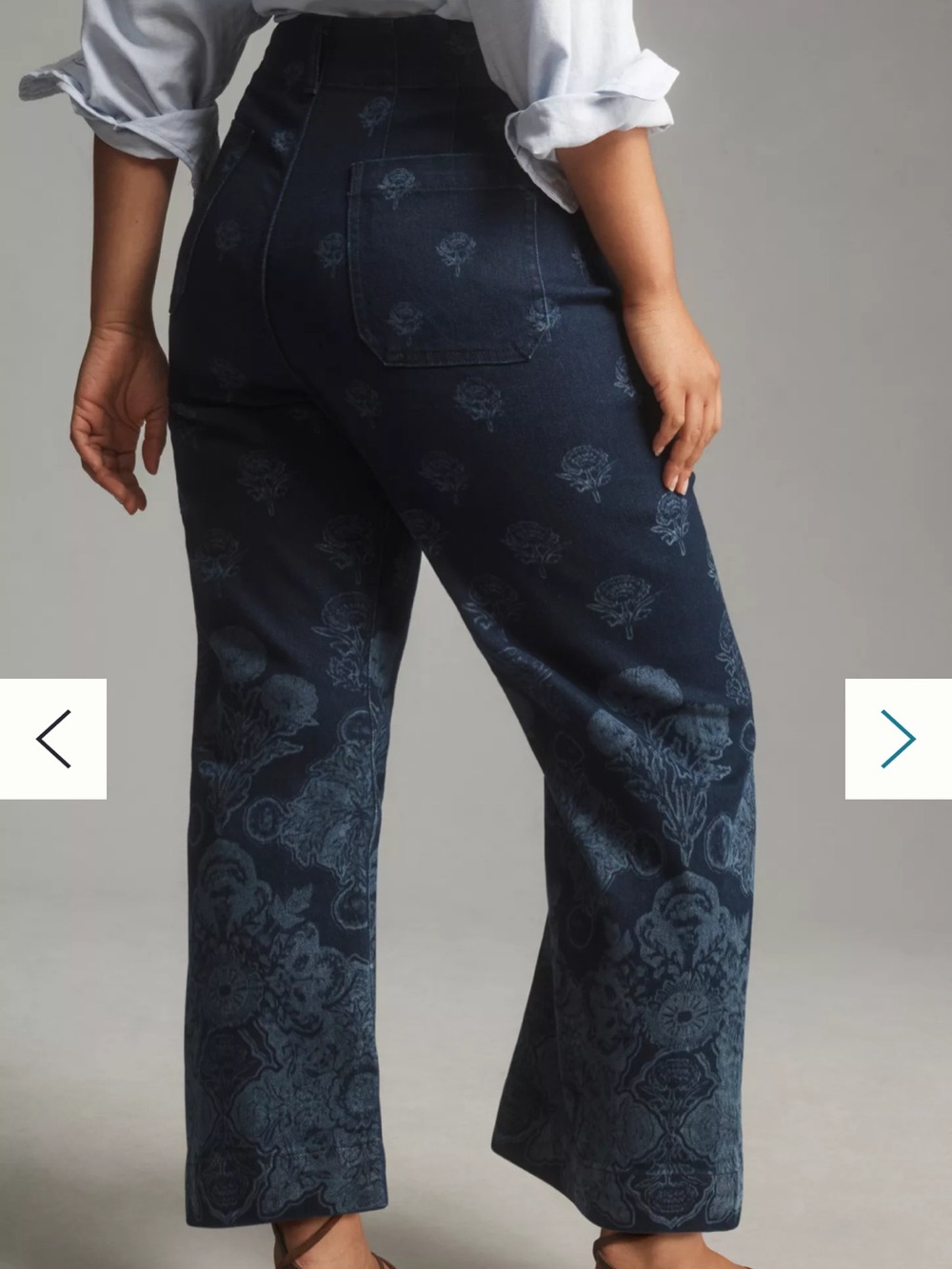 Maeve X Anthropologie The Colette Cropped Wide-Leg Jeans Denim Floral Print - Picture 5 of 16